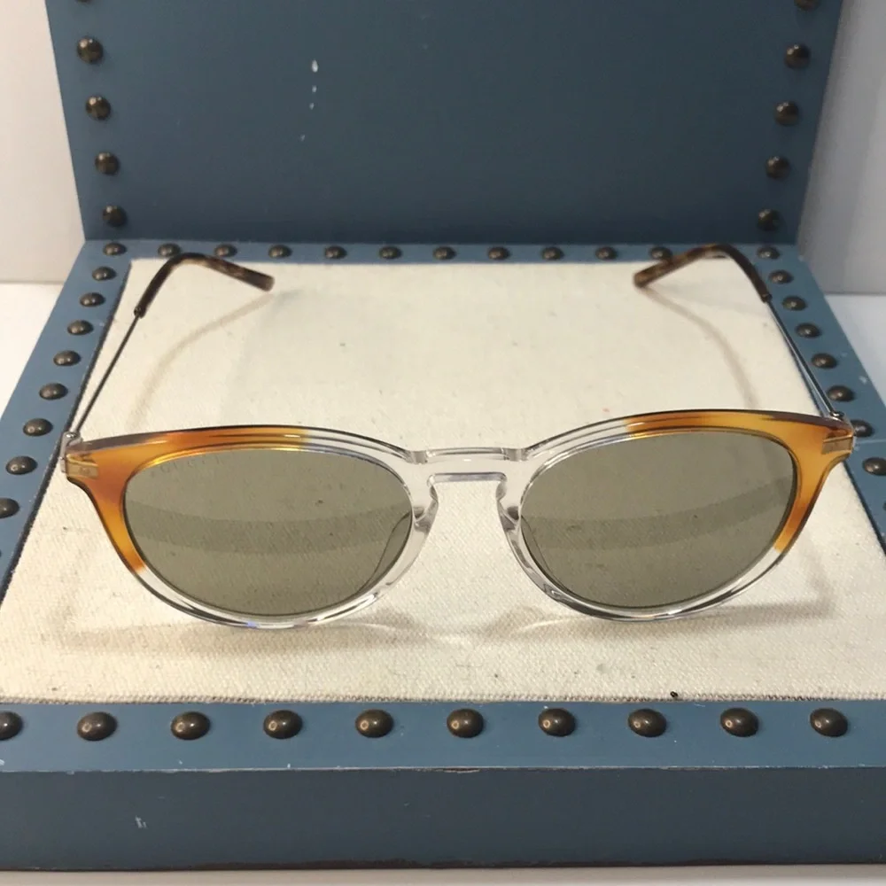 New Authentic Gucci GG1048S 004 Brown and Clear Men's Sunglasses